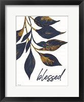 Blessed Navy Gold Leaves Framed Print
