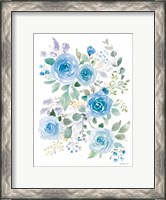 Framed Lush Roses II Blue