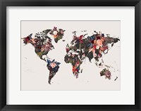 Framed Worldmap Flowers