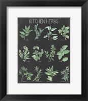 Framed Kitchen Herb Chart on Black I