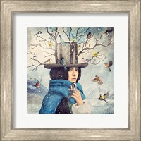 Framed Lady With The Bird Feeder Hat