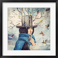 Framed Lady With The Bird Feeder Hat