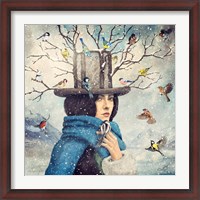 Framed Lady With The Bird Feeder Hat