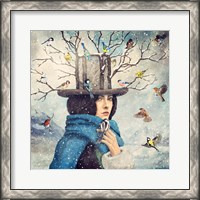 Framed Lady With The Bird Feeder Hat