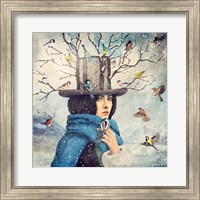 Framed Lady With The Bird Feeder Hat