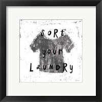 Framed 'Laundry Rules III BW' border=