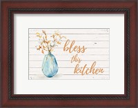 Framed Bless this Kitchen (Blue Vase)