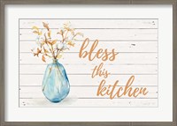 Framed Bless this Kitchen (Blue Vase)