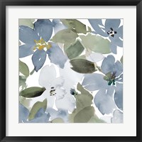 Framed Contemporary Blue Blooms Square