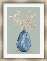 Framed Cotton Stems In Blue Vase