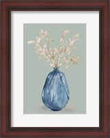 Framed Cotton Stems In Blue Vase