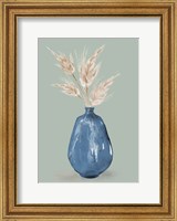 Framed Oat Stems In Blue Vase