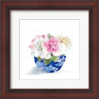 Framed 'Peonies In A Bowl II' border=
