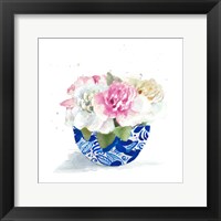 Framed 'Peonies In A Bowl II' border=
