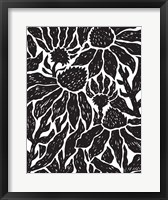 Framed BW Floral Linocut