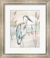 Framed 'Heron By Beach Grass I' border=