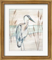 Framed 'Heron By Beach Grass I' border=