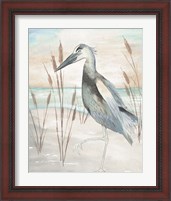 Framed 'Heron by Beach Grass II' border=
