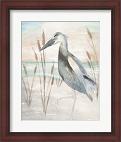 Framed 'Heron by Beach Grass II' border=