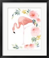 Framed Floral Flamingo I
