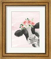 Framed Crowned Cow on Pink