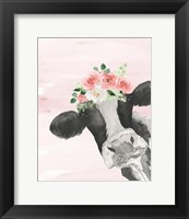 Framed Crowned Cow on Pink