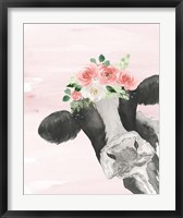 Framed Crowned Cow on Pink