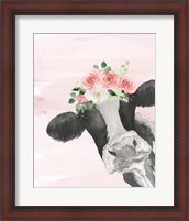 Framed Crowned Cow on Pink