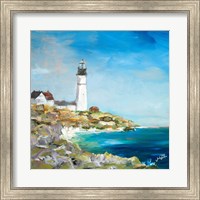 Framed 'Lighthouse on the Rocky Shore I' border=