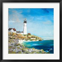 Framed 'Lighthouse on the Rocky Shore I' border=