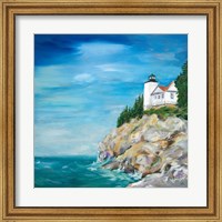 Framed 'Lighthouse on the Rocky Shore II' border=