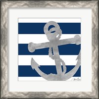 Framed 'Silver Coastal on Blue Stripe I' border=