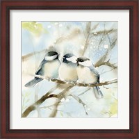 Framed Three Chickadees in Spring Sq