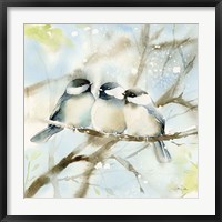 Framed Three Chickadees in Spring Sq