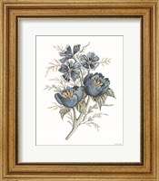 Framed Blue Botanical Peonies