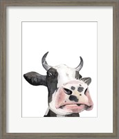 Framed Watercolor Cow Portrait I