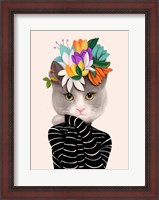 Framed Cat With Flowers and Finch