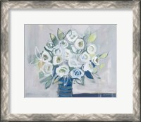 Framed White Roses on Gray