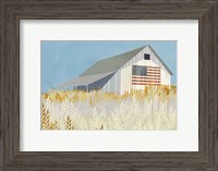 Framed Wheat Fields Barn with Flag