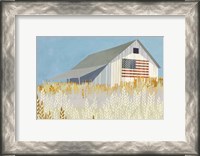 Framed Wheat Fields Barn with Flag