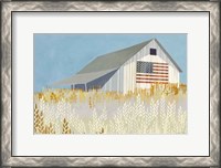Framed Wheat Fields Barn with Flag