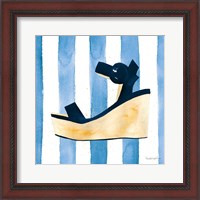 Framed 'Beach Glam VII v2 Navy on Stripes' border=