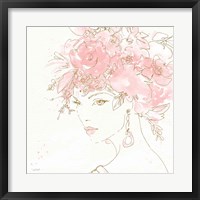 Framed Floral Figures II Pink Gold Sq