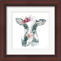 Framed Floral Cow Pink Sq