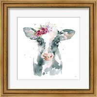 Framed 'Floral Cow Pink Sq' border=