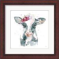 Framed 'Floral Cow Pink Sq' border=