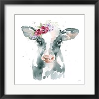 Framed Floral Cow Pink Sq