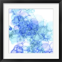 Framed 'Bubble Square Aqua & Blue III' border=