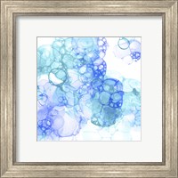 Framed 'Bubble Square Aqua & Blue IV' border=