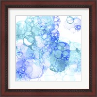 Framed 'Bubble Square Aqua & Blue IV' border=